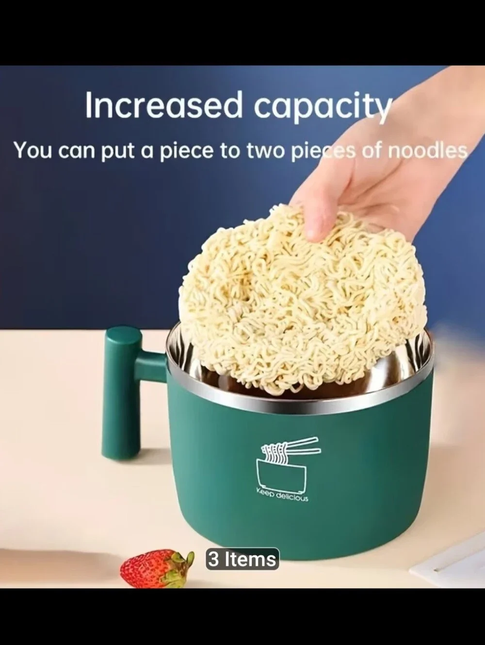 Black Stainless Steel Noodle Bowl with Handle and Steam Vent